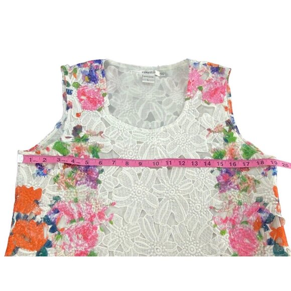 FERATELLI Women Lace Tunic Eyelet Sleeveless Knee Length Floral Sz L White 61-6 - Picture 10 of 15